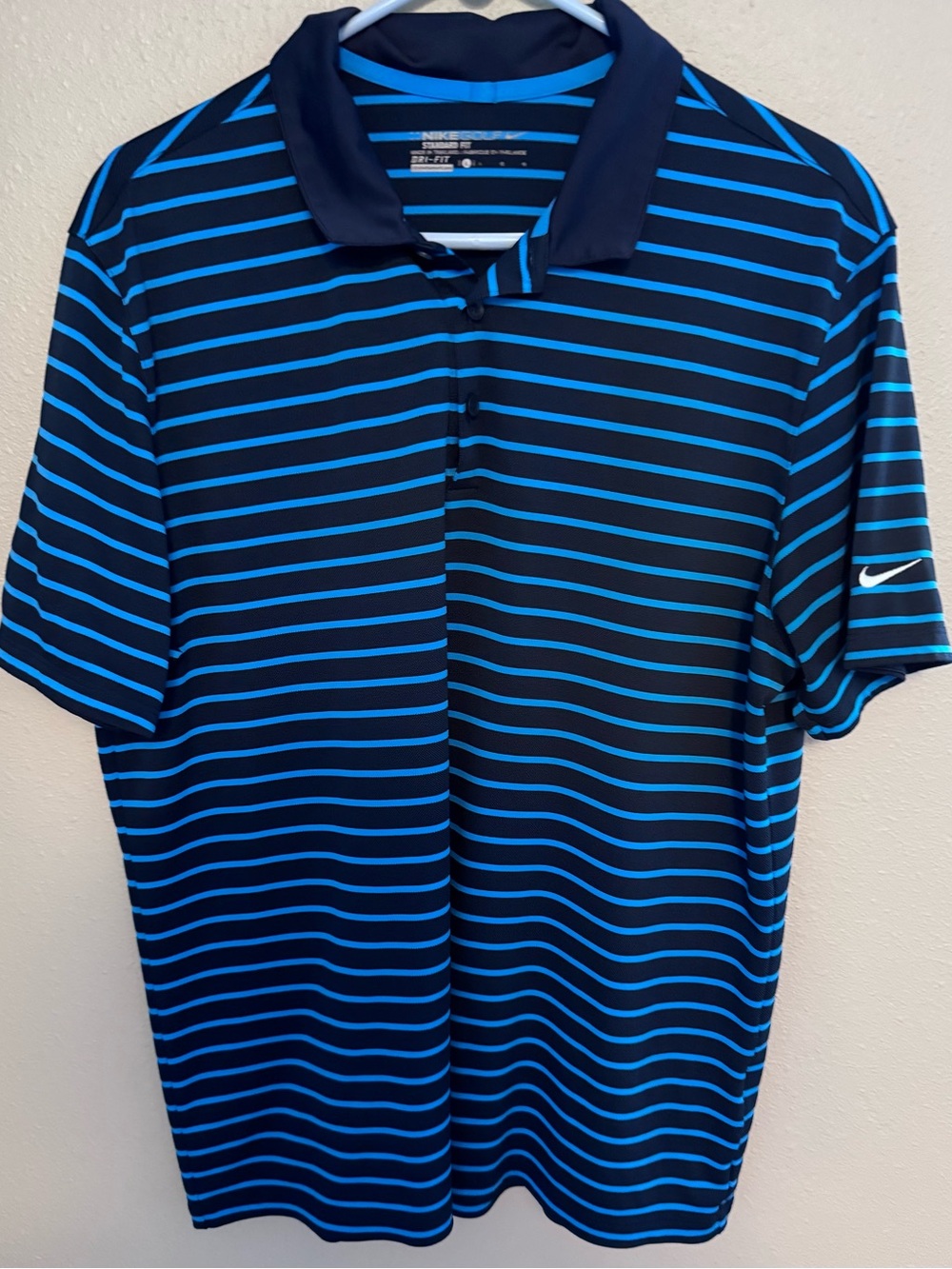 Nike Men’s Navy with Bright Blue Striped Polo, The Oregon Gold Club Logo